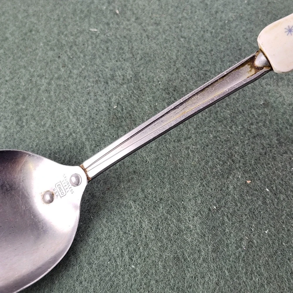 Vintage EKCO USA Stainless Steel Serving Utensils - White & Purple Handle
